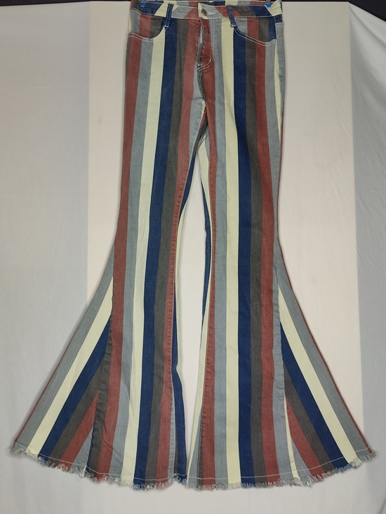 Altar'd State Denim - Altar'd State Blue, Cream & Gray Striped Flare Jeans